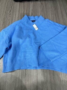 GAP Women's Blue Cropped Rib-Knit Sweater LG
